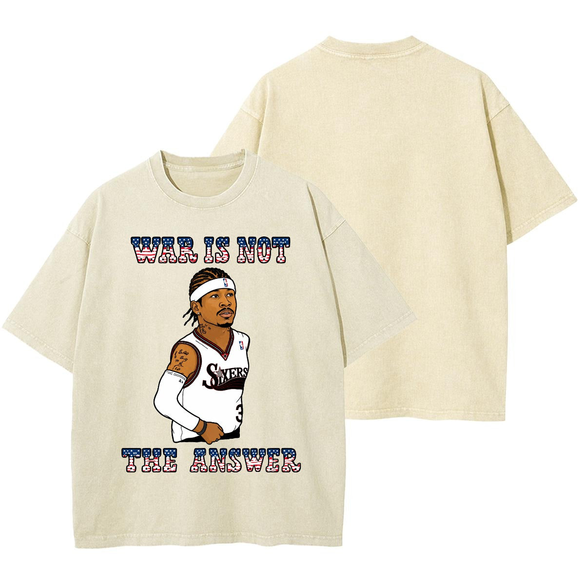 rallypants War Is Not the Answer heavyweight washed t-shirt in Washed Apricot, back view