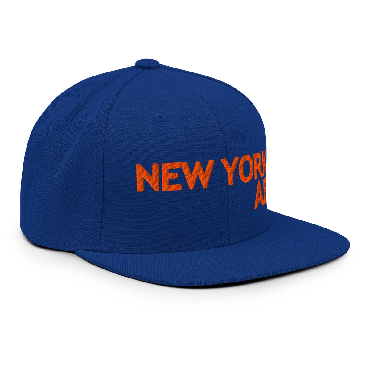 NEW YORK AF snapback hat right front angle in royal blue