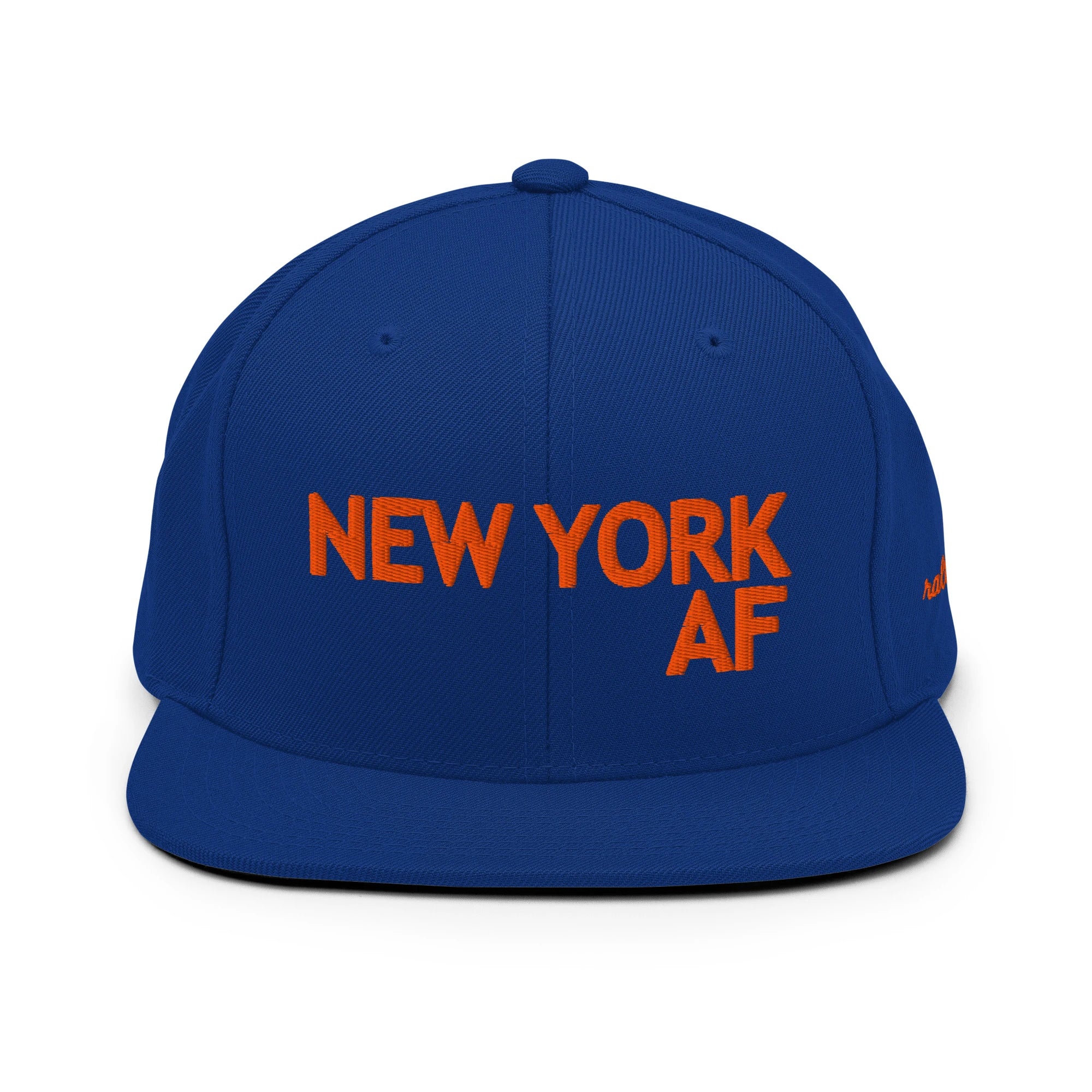 NEW YORK AF snapback hat embroidered front view in royal blue