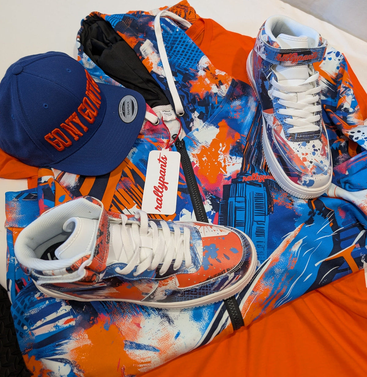 rallypants nyc orange blue graffiti Don't You Wish statement tee campaign image
