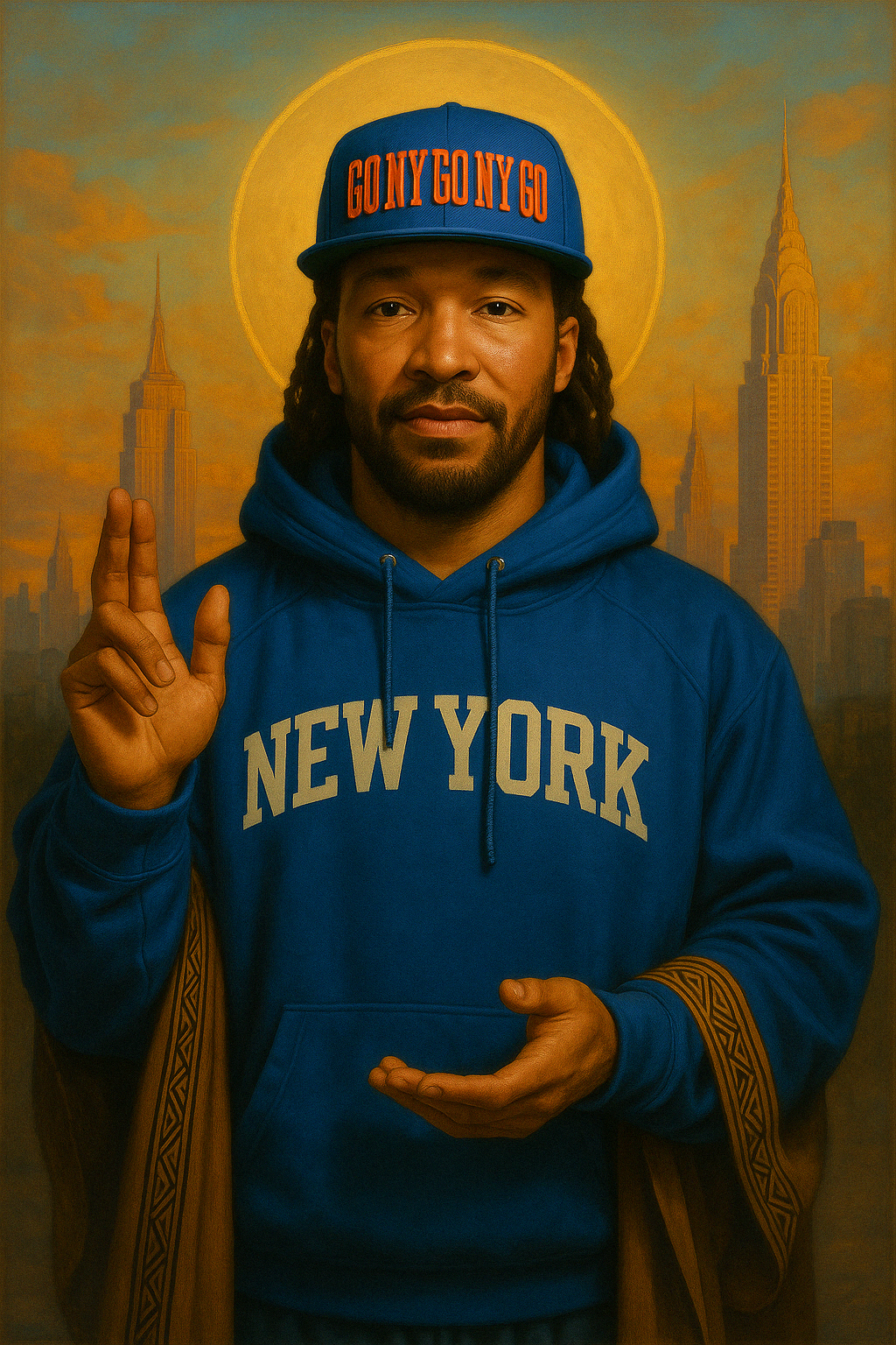 rallypants nyc orange blue graffiti Messiah Mecca basketball fanwear graphic