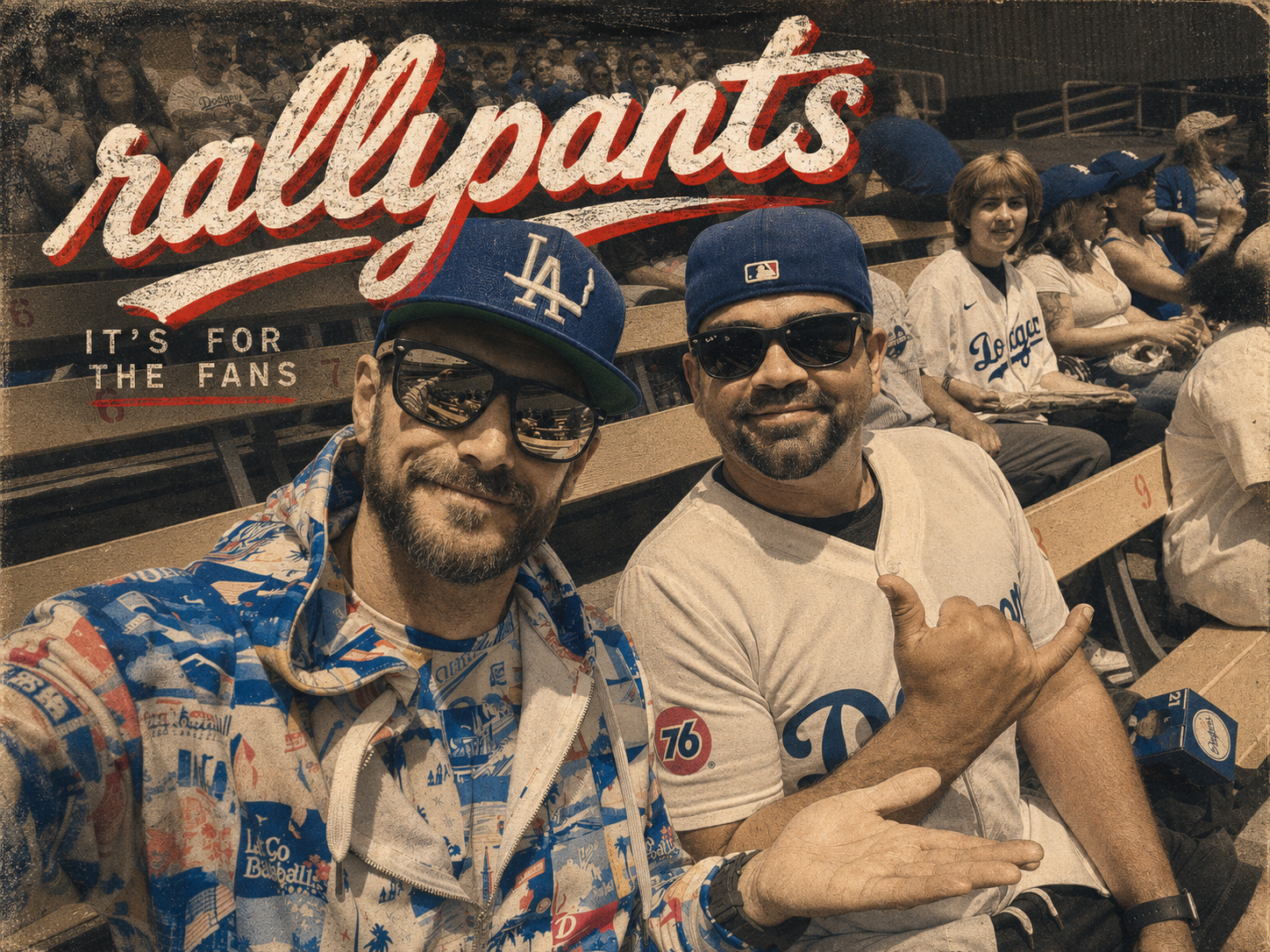 Rallypants fans wearing Los Angeles blue and white apparel at a baseball game