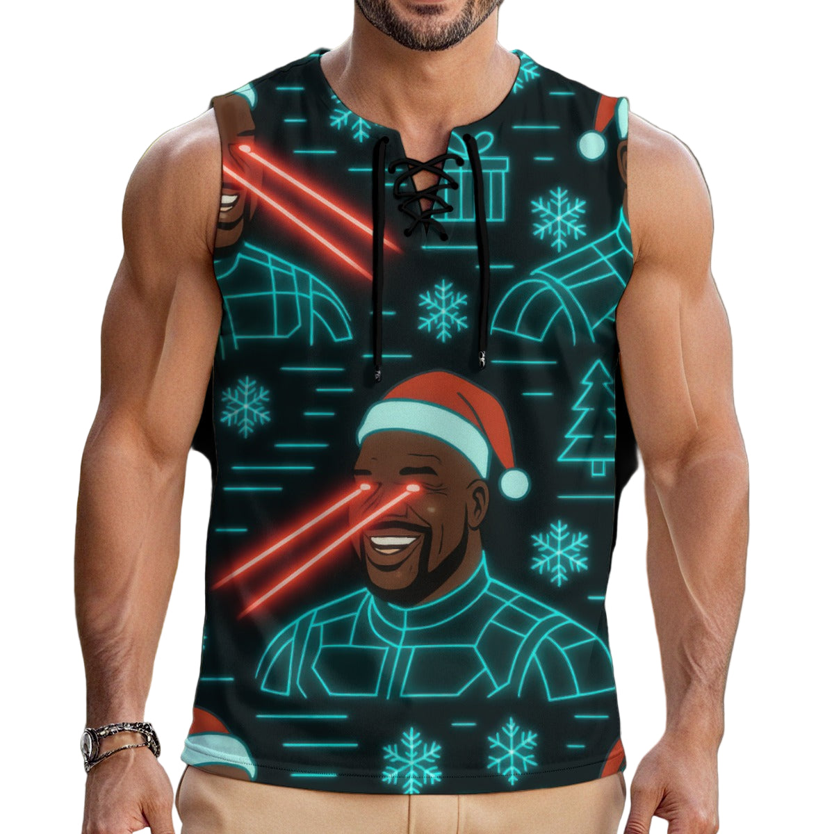 Sleeveless top deisel laser frost rallyprint front view in black neon red neon teal white