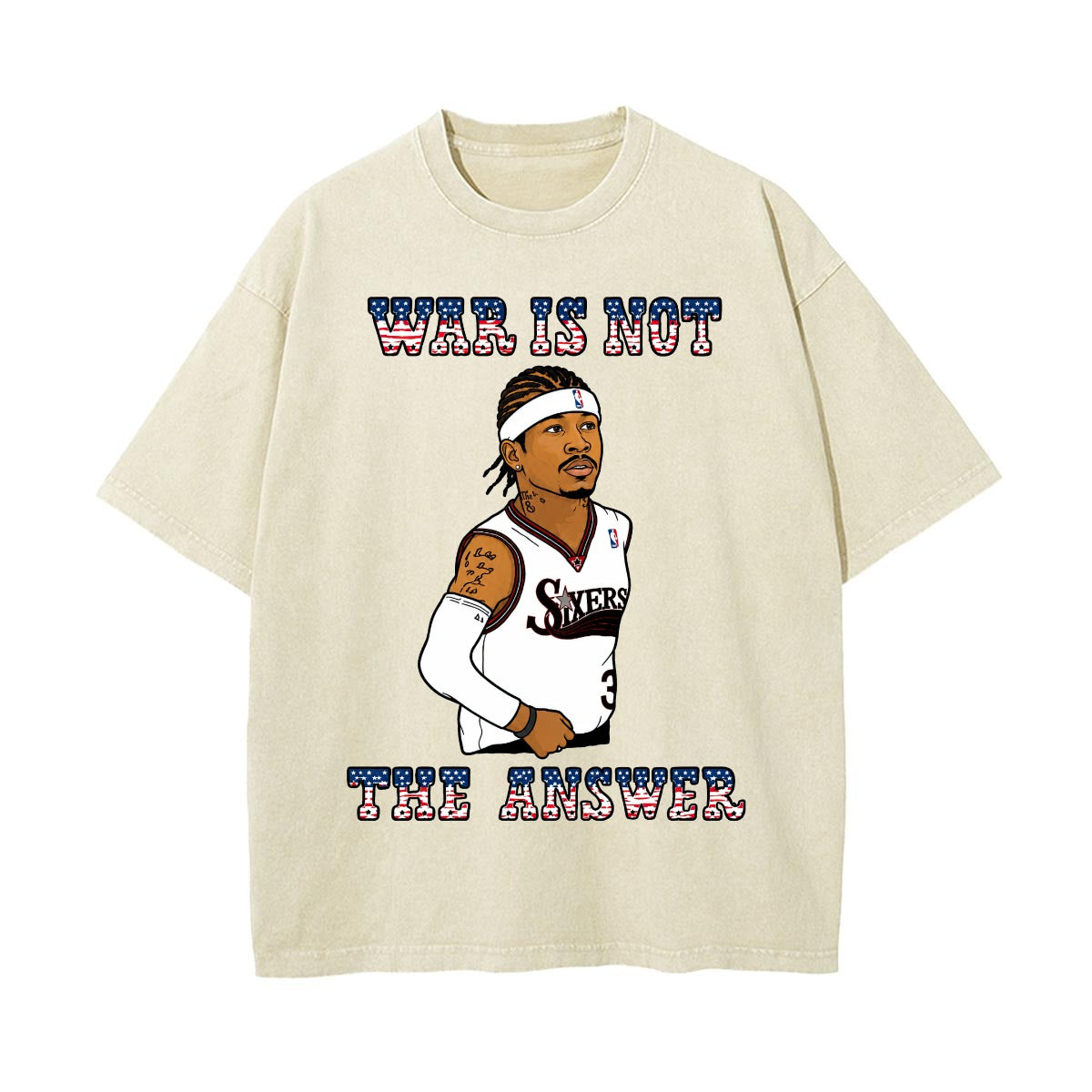 rallypants War Is Not the Answer heavyweight washed t-shirt in Washed Apricot, front view