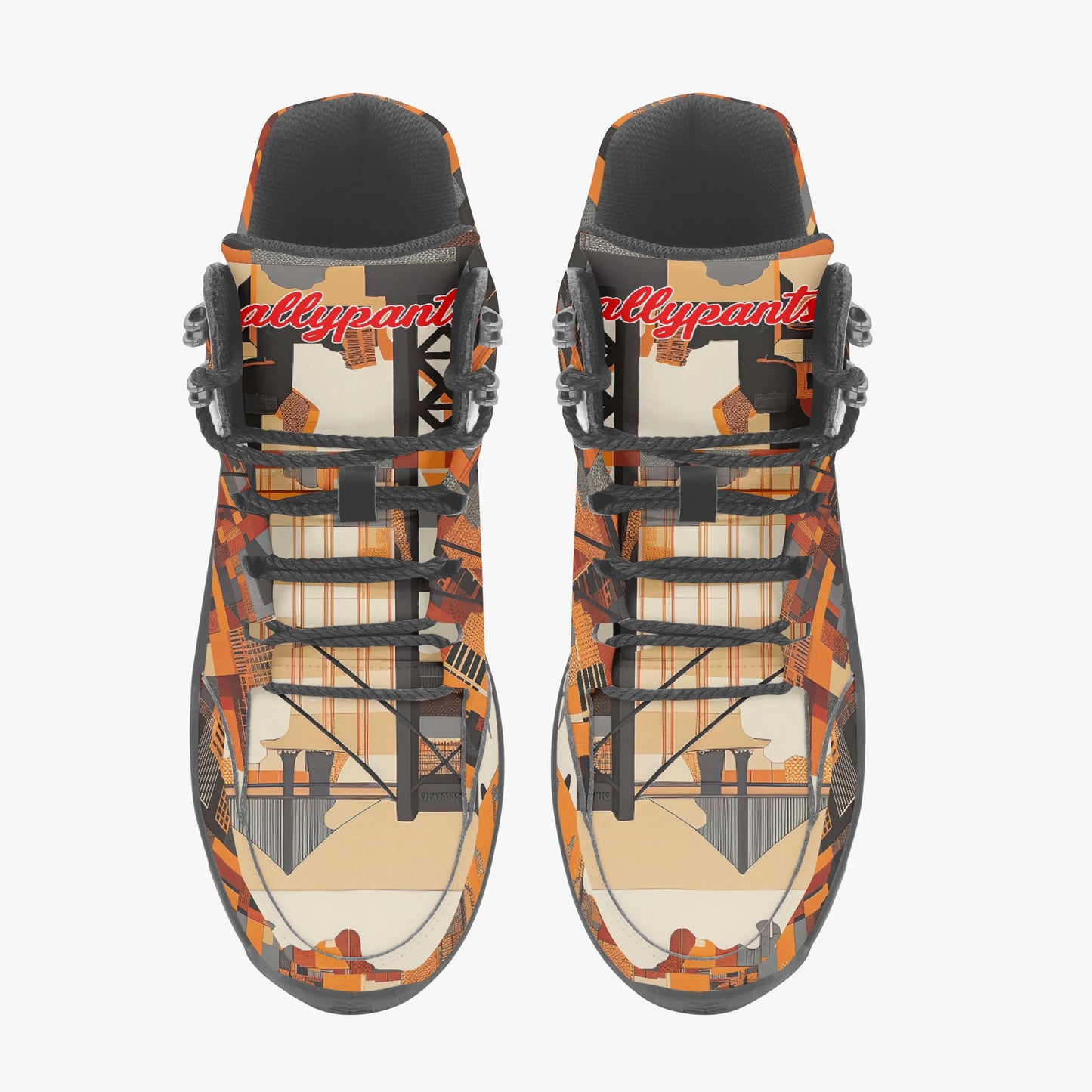 Unisex Classic Hiking Boots - San Francisco Black/Orange/Beige heel view