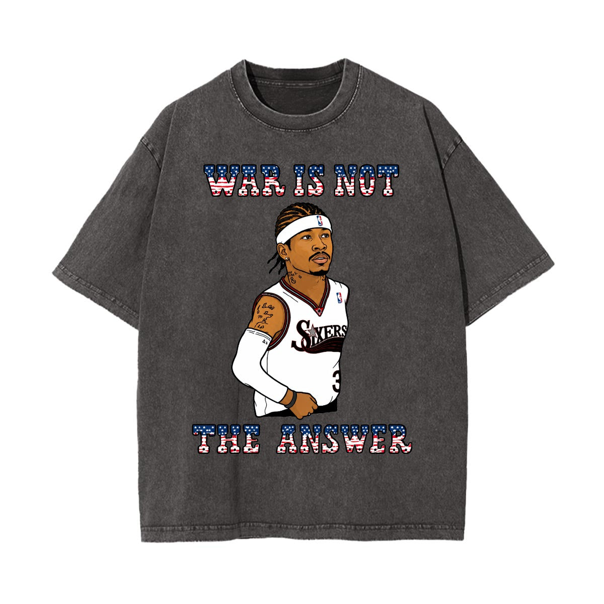 rallypants War Is Not the Answer heavyweight washed t-shirt in Washed Dark Gray, front view