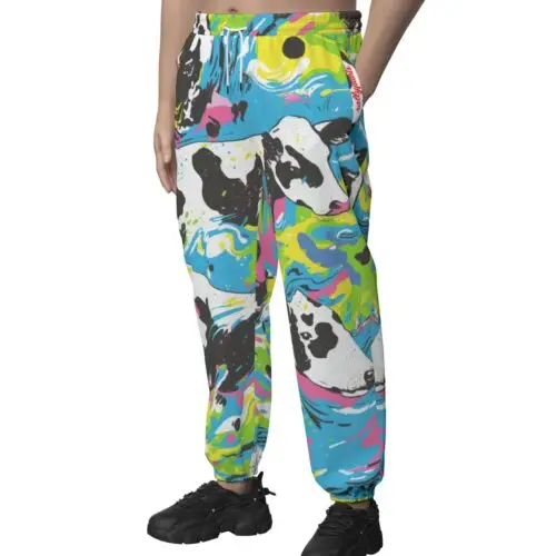 all-over print unisex textured casual pants - cowabunga black/white/blue/neon - Image 2