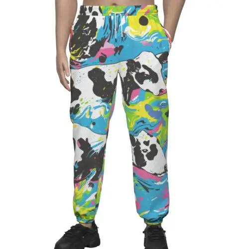 all-over print unisex textured casual pants - cowabunga black/white/blue/neon