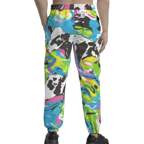 all-over print unisex textured casual pants - cowabunga black/white/blue/neon - Image 4