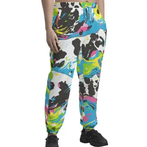 all-over print unisex textured casual pants - cowabunga black/white/blue/neon - Image 3