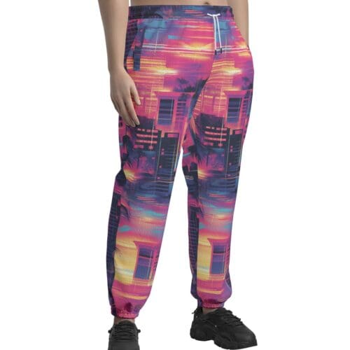 unisex textured casual pants - vice city sunset neon pink/electric blue/midnight black rallyprint - Image 3