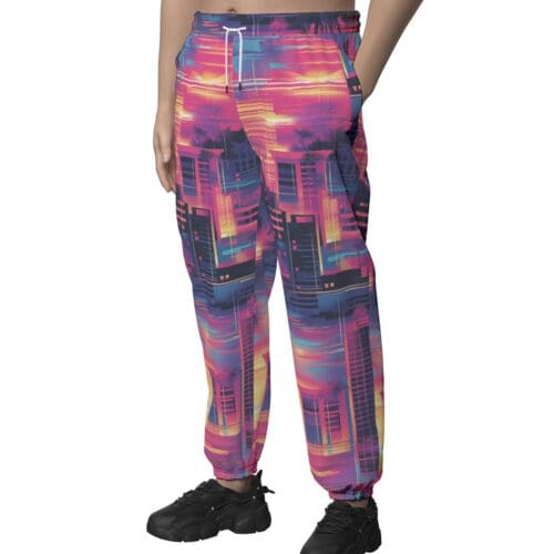 unisex textured casual pants - vice city sunset neon pink/electric blue/midnight black rallyprint - Image 2