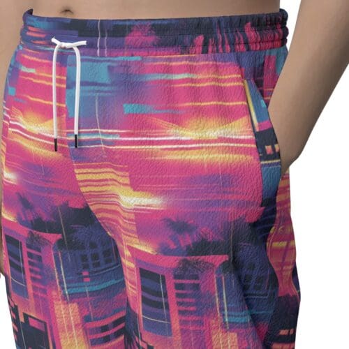 unisex textured casual pants - vice city sunset neon pink/electric blue/midnight black rallyprint - Image 5