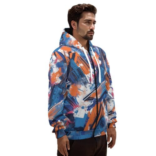 unisex premium cotton zip hoodie – new york blue/orange/graffiti - Image 3