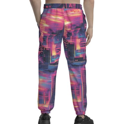 unisex textured casual pants - vice city sunset neon pink/electric blue/midnight black rallyprint - Image 4