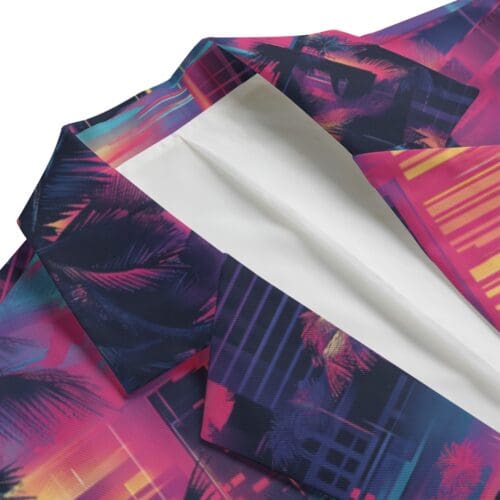 men's casual blazer – vice city sunset: neon pink/electric blue/midnight black rallyprint - Image 3