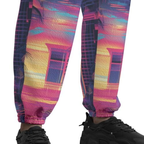 unisex textured casual pants - vice city sunset neon pink/electric blue/midnight black rallyprint - Image 6