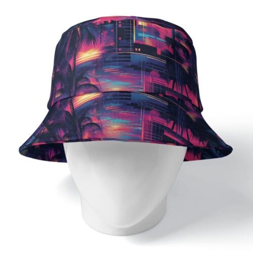 bucket hat – vice city sunset neon pink/electric blue/midnight black rallyprint