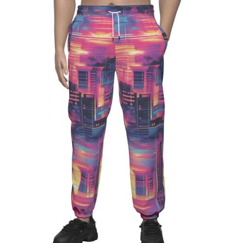 unisex textured casual pants - vice city sunset neon pink/electric blue/midnight black rallyprint