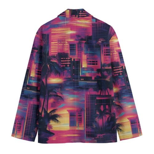 men's casual blazer – vice city sunset: neon pink/electric blue/midnight black rallyprint - Image 2