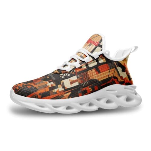 unisex bounce mesh knit sneakers- san francisco black/orange/beige rallyprint