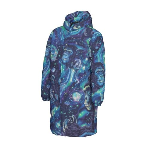 unisex long down jacket – apes diamond blue/moon white rallyprint - Image 3