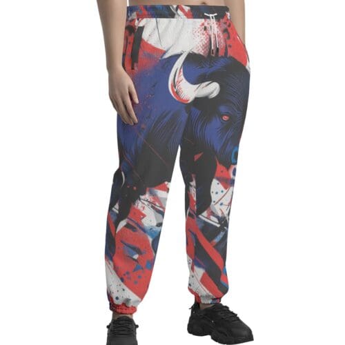 unisex textured casual pants – buffalo brahma/blue/red rallyprint - Image 3