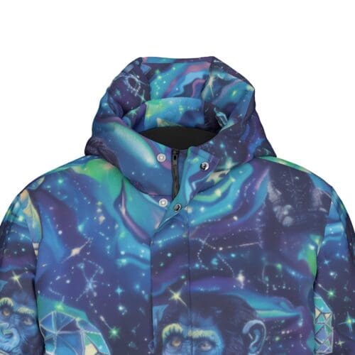 unisex long down jacket – apes diamond blue/moon white rallyprint - Image 6