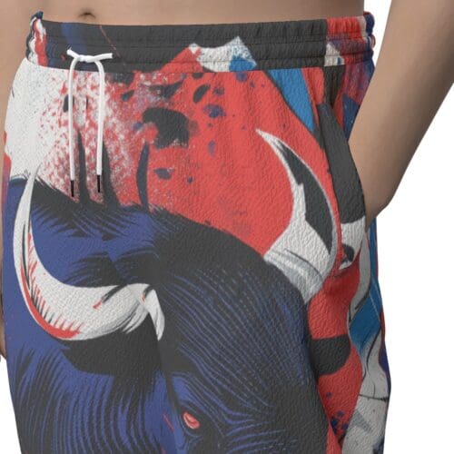 unisex textured casual pants – buffalo brahma/blue/red rallyprint - Image 5