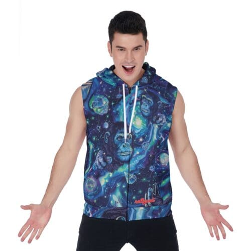 men’s zipper-up sleeveless hoodie – apes blue diamond/moon white