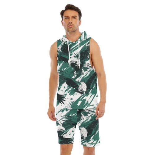 men's sleeveless vest and shorts set – philadelphia midnight green white rallyprint