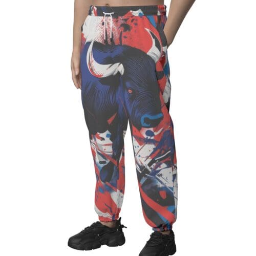 unisex textured casual pants – buffalo brahma/blue/red rallyprint - Image 2