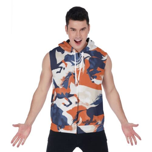 men's zipper-up sleeveless hoodie – denver orange/blue/white rallyprint