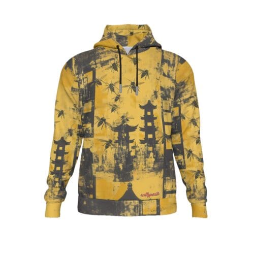 men's fleece pullover hoodie – shaolin black/yellow rallyprint - Image 2