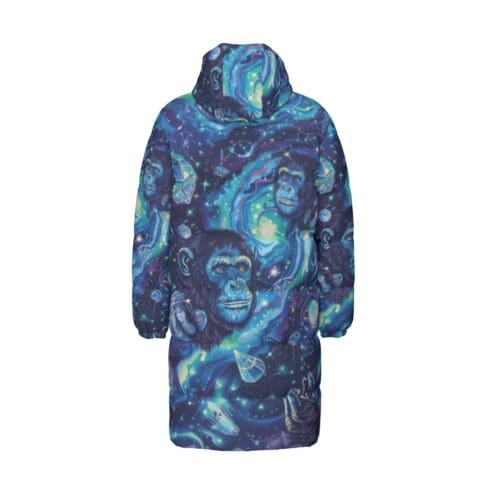 unisex long down jacket – apes diamond blue/moon white rallyprint - Image 5