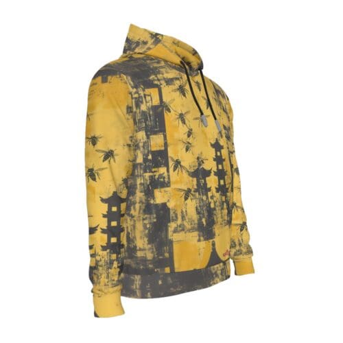 men's fleece pullover hoodie – shaolin black/yellow rallyprint - Image 3