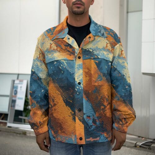 men’s casual lapel jacket – queens blue/orange rallyprint