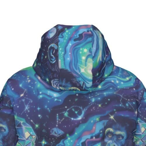 unisex long down jacket – apes diamond blue/moon white rallyprint - Image 7