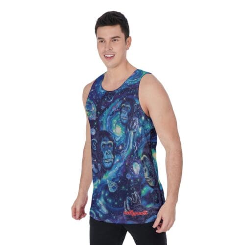 men’s velvet tank top – apes diamond blue/moon white rallyprint - Image 2