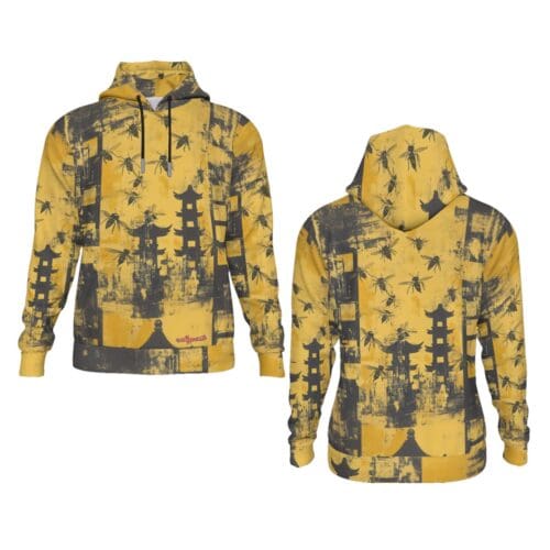 men's fleece pullover hoodie – shaolin black/yellow rallyprint