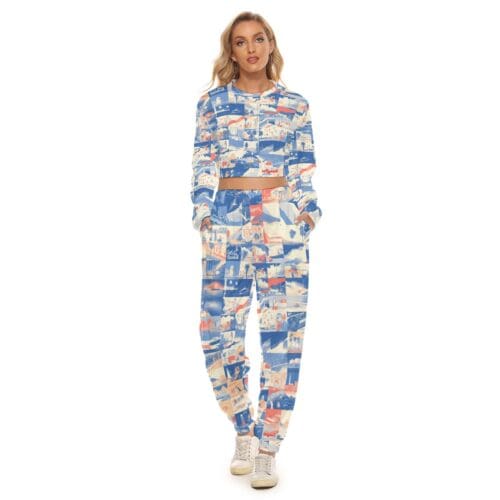 women's crop top and sweatpants set – los angeles blue/white/red rallyprint