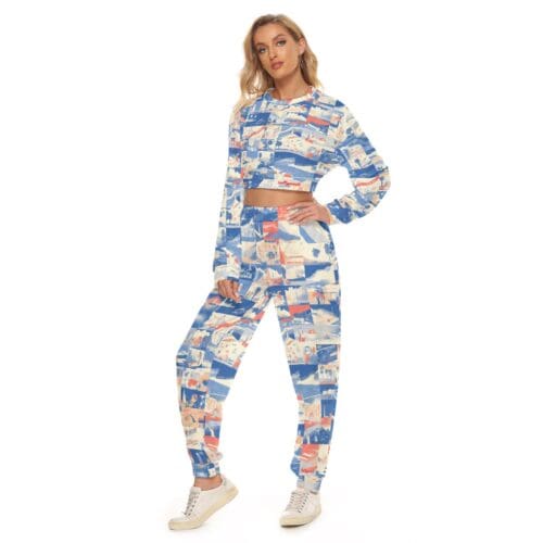 women's crop top and sweatpants set – los angeles blue/white/red rallyprint - Image 3