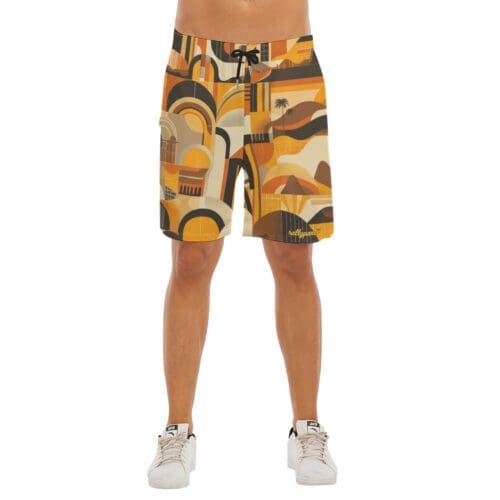 men's beach shorts - san diego brown/gold rallyprint