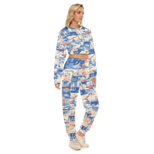 women's crop top and sweatpants set – los angeles blue/white/red rallyprint - Image 2