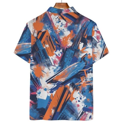 men’s waffle polo shirt - new york blue/orange/graffiti - Image 2