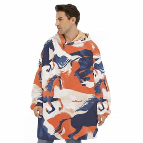 sherpa fleece hoodie blanket - denver orange/blue/white rallyprint