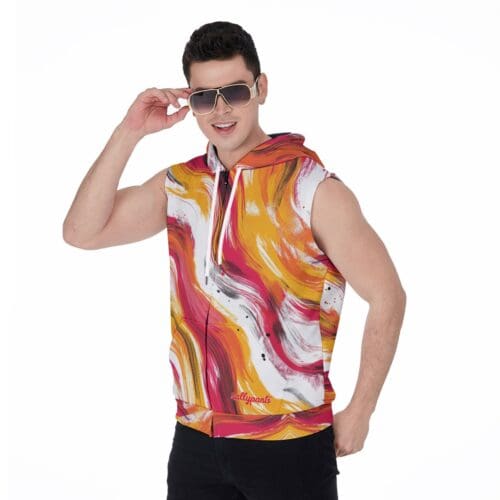 men’s zipper-up sleeveless hoodie – kansas city red/gold/white - Image 3