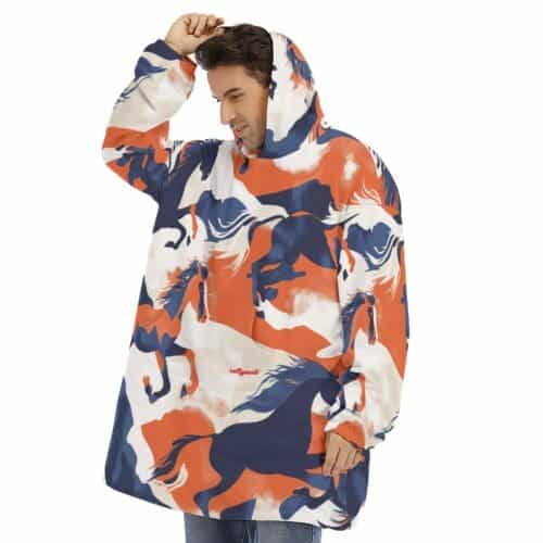 sherpa fleece hoodie blanket - denver orange/blue/white rallyprint - Image 4