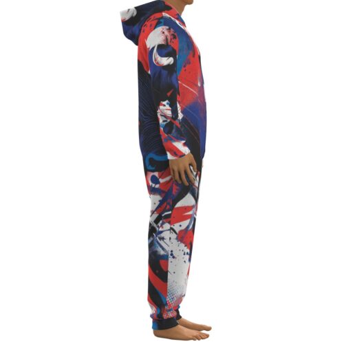 unisex thickened home jumpsuit – buffalo blue/red/white rallyprint - Image 3