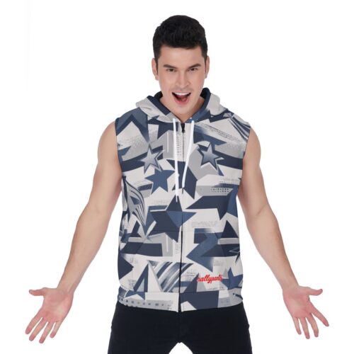 men’s zipper-up sleeveless hoodie – dallas navy/white/silve